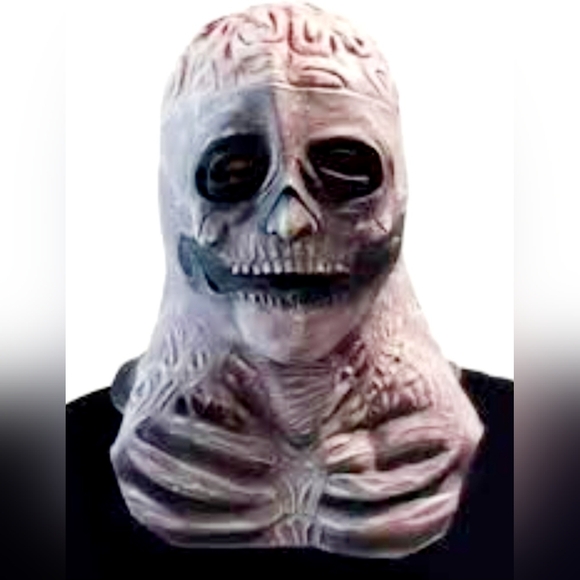 17” Halloween Skeleton Skull Exposed Brain Full Head/Neck Rubber Mask Open Mouth - Picture 1 of 6